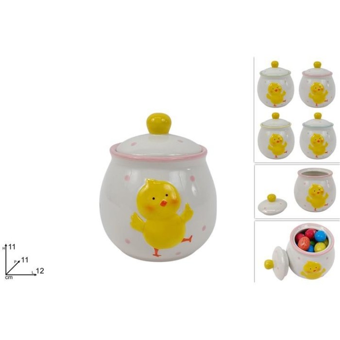 BARATTOLO CON PULCINO CERAMICA 4 ASS